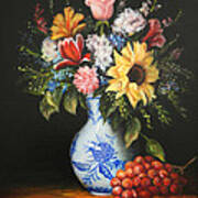 Flowers In Blue And White Vase Poster