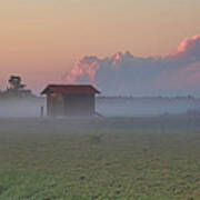 Fog Rolling Over The Bogs At Sunset Poster