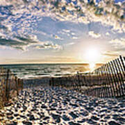 Footprints In Sand Beach Sunset Poster