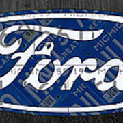 Ford Motor Company Retro Logo License Plate Art Poster