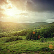 Forest Covered Mountains At Sunrise Poster