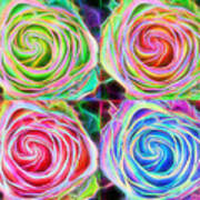 Four Colorful Electrify Roses Poster