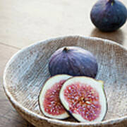Fresh Figs In Wooden Bowl Poster