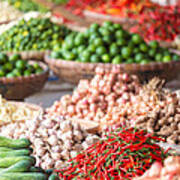 Fresh Vegetables For Sale At Local Asian Market Poster