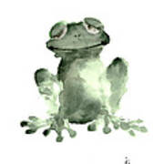 Frog Painting Watercolor Art Print Green Frog Large Poster Poster