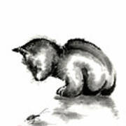 Little Cute Cat Painting, Little Cat Art Print, Black Cat Art Poster, Black Litlle Cat Home Decor Poster