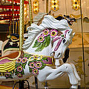 Galloping White Beauty - Vintage Carousel Horse Poster