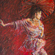 Geisha Dance With Umbrella Poster