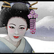 Geisha In Snow On Mt. Fuji Poster