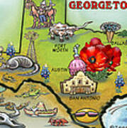 Georgetown Texas Cartoon Map Poster