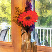 Gerbera Daisy By Kitchen Window Poster