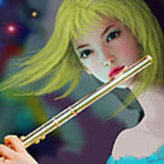 Girl Playing Flute 2 Poster