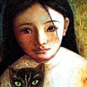 Girl With Cat Poster
