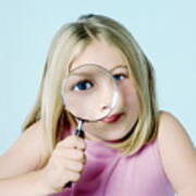 Girl With Magnifying Glass Poster