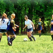 Girls Playing Soccer Poster