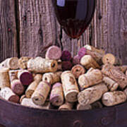 Glass Of Wine With Corks Poster
