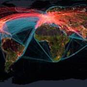 Global Transport Networks On Night Map Poster