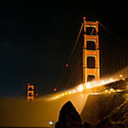 Golden Gate Bridge At Night In The Fog Poster