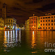 Grand Canal In Venice At Night Poster