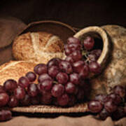 Grapes With Bread Still Life Poster