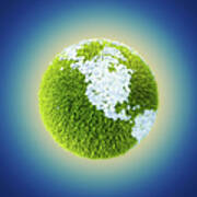 Grass Earth Globe With Flowers In Shape Poster
