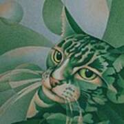 Green Feline Geometry Poster