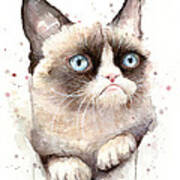 Grumpy Cat Watercolor Poster