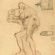 Gustav Klimt, Study Of A Nude Old Woman Clenching Her Fists Poster