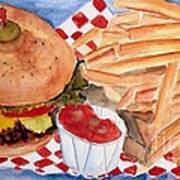Hamburger Plate With Fries Poster