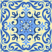 Hand Drawing Tile Pattern In  Blue Poster