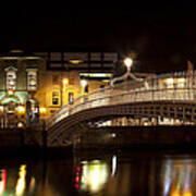 Hapenny Bridge At Night Dublin Poster