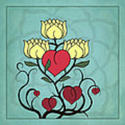 Hearts And Lotus Blossoms Poster