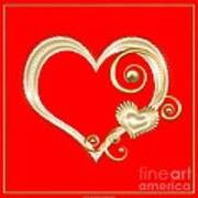 Hearts In Gold And Ivory On Red Poster