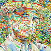 Hermann Hesse With Hat Watercolor Portrait Poster
