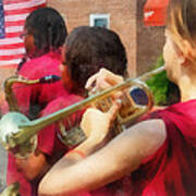 High School Band At Parade Poster