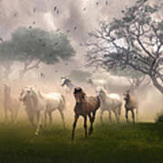 Horses In The Mist Poster