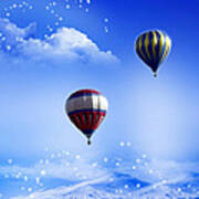 Hot Air Balloons In Winter Poster