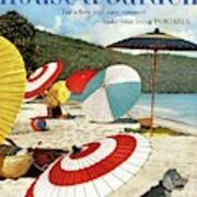 House And Garden Featuring Umbrellas On A Beach Poster