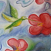 Hummingbird And Hibiscus Poster