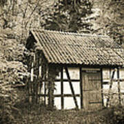 Hut In The Forest Sepia Vintage Style Poster