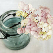 Hydrangea In Vintage Robin's Egg Jar Poster