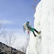 Ice Climber Climbing In Adirondack Poster