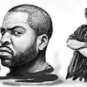 Ice Cube Blackwhite Group Art Drawing Sketch Poster Poster