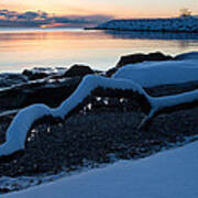 Icy Snowy Winter Sunrise On The Lake Poster