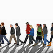 Illustration Of People Walking On Poster