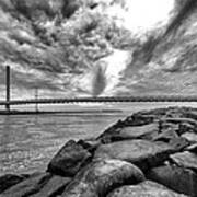 Indian River Bridge Clouds Black And White Poster