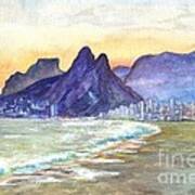 Sugarloaf Mountain And Ipanema Beach At Sunset Rio Dejaneiro  Brazil Poster
