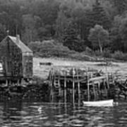 Island Shoreline In Black And White Poster