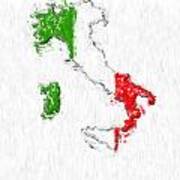 Italy Painted Flag Map Poster
