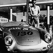 James Dean Filling His Spyder With Gas In Black And White Poster